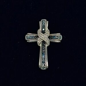 Blue Sprial sterling Silver Cross